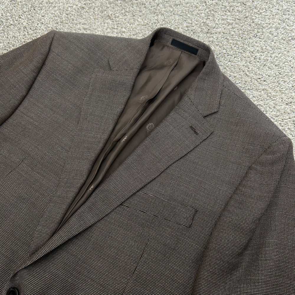 Lauren Ralph Lauren Blazer 42R Brown Silk Wool Houndstooth Sport Coat